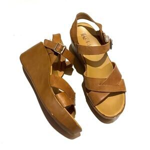 Korks by Kork-Ease Brown Wedge Platform Ankle Strap Sandals Women's 8